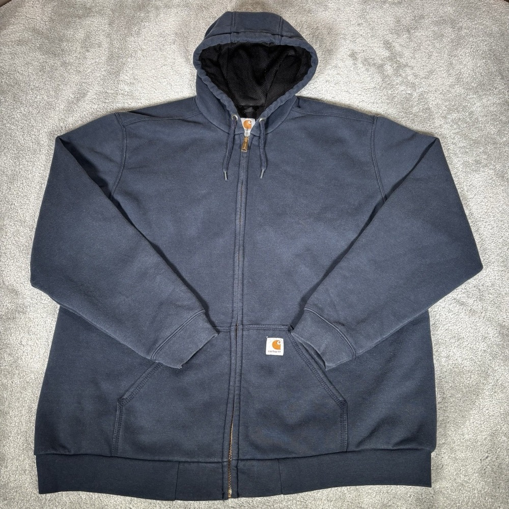Carhartt Hoodie Jacket Men XL Full Zip Blue Rain Defender Thermal Lined Workwear